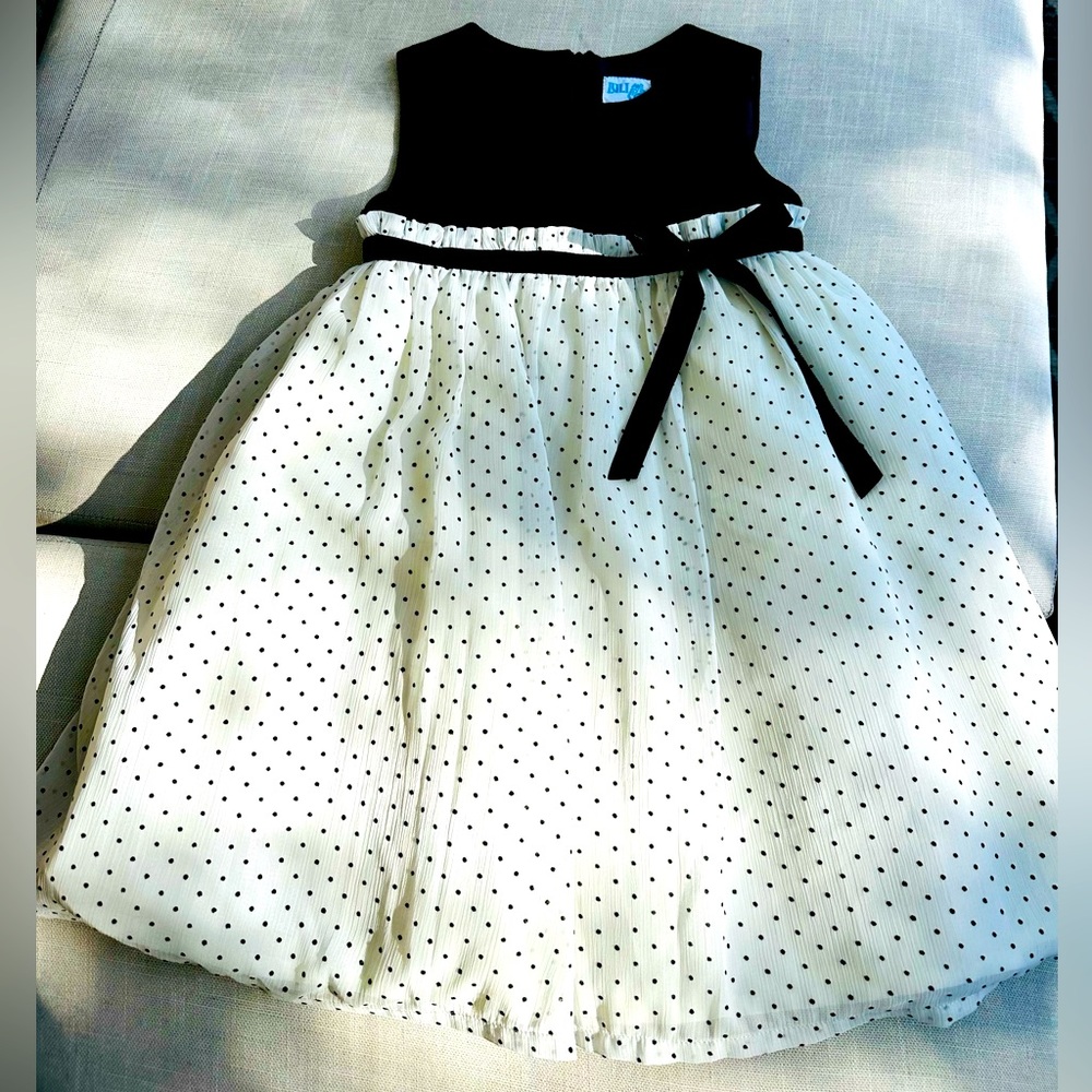 Luli & Me Formal or Flower Girl /Cotillion 4T black & white Polka Dot dress✨